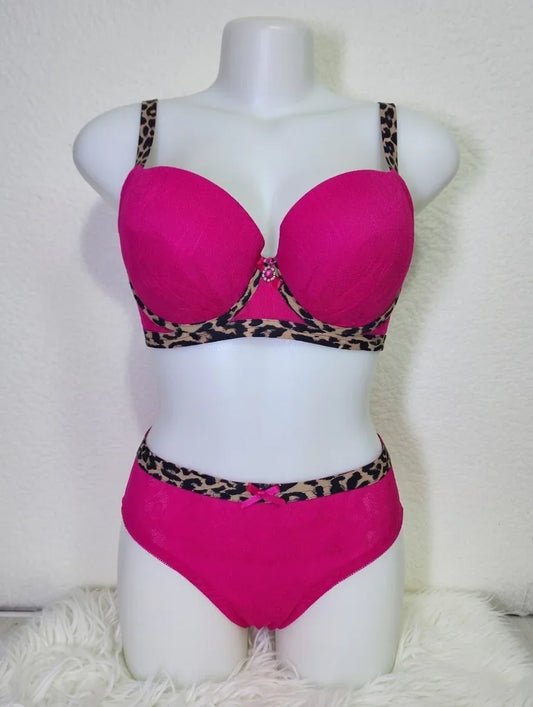 Hot Pink & Leopard Accent Bra Set - Rahma Essentials