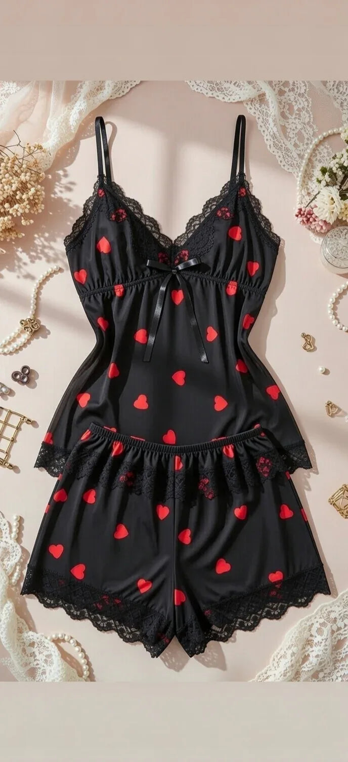 Black & Red Heart Lounge Set. - Rahma Essentials
