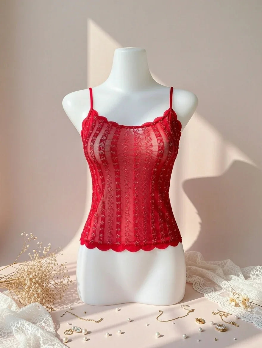 Red Lace Camisole Top - Rahma Essentials