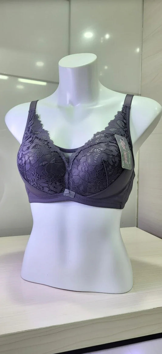 Floral Lace Support Bra -Elegant Grey - Rahma Essentials