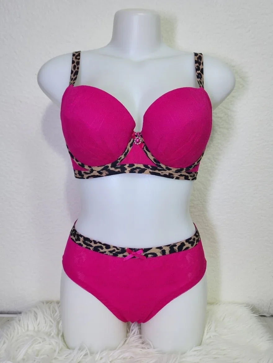 Hot Pink & Leopard Accent Bra Set - Rahma Essentials