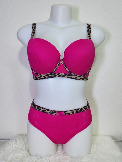 Hot Pink & Leopard Accent Bra Set - Rahma Essentials