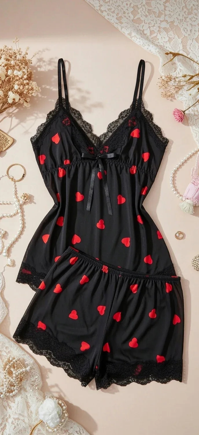 Black & Red Heart Lounge Set. - Rahma Essentials