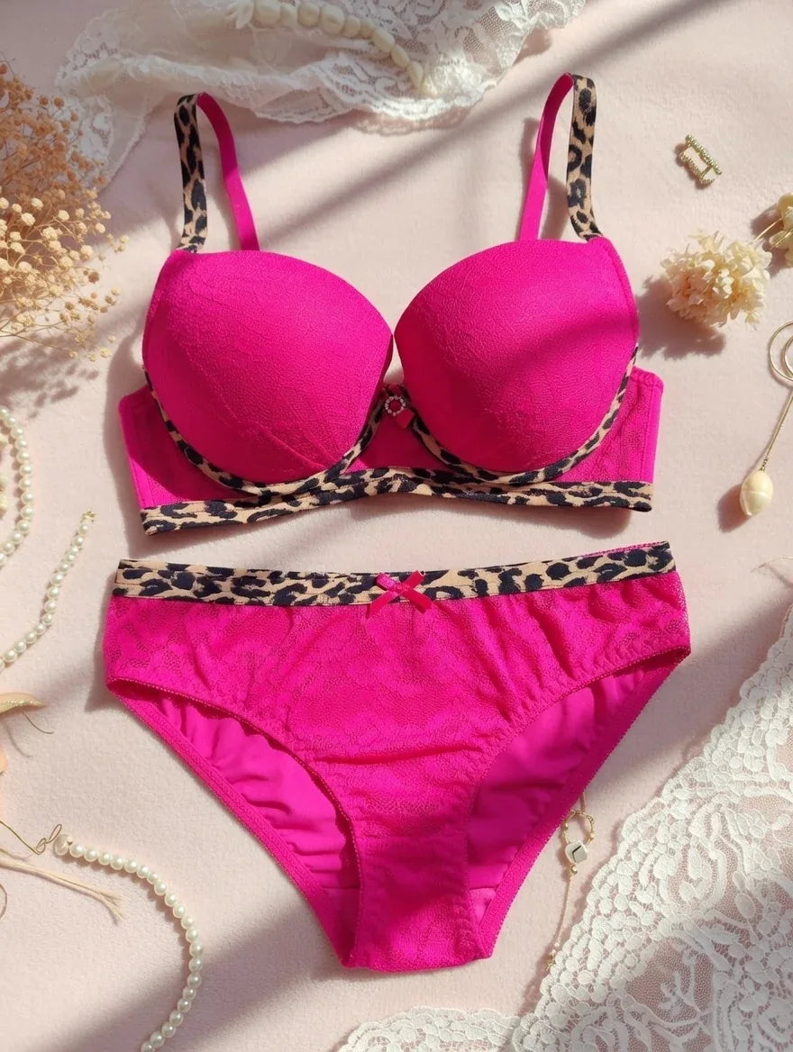 Hot Pink & Leopard Accent Bra Set - Rahma Essentials