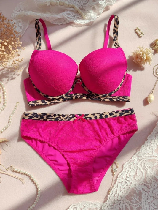 Hot Pink & Leopard Accent Bra Set - Rahma Essentials