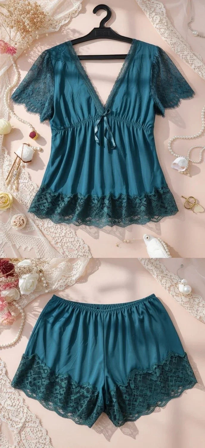 Teal Satin Lounge Set - Rahma Essentials
