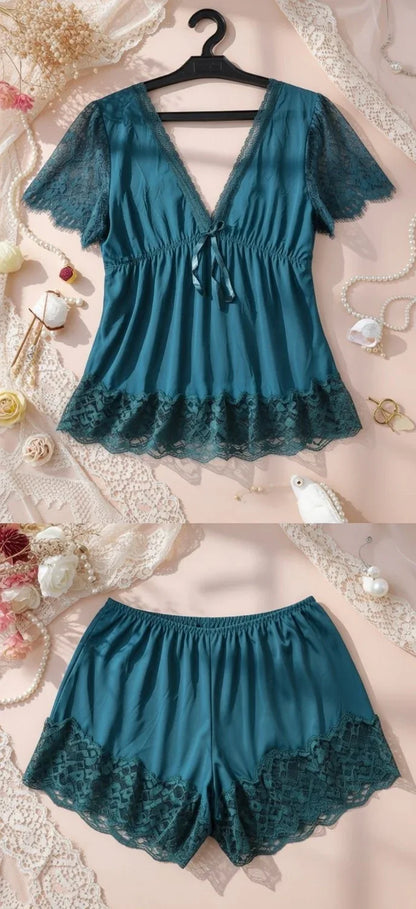 Teal Satin Lounge Set - Rahma Essentials