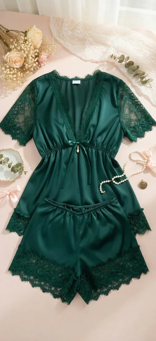 Teal Satin Lounge Set - Rahma Essentials